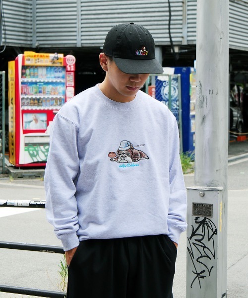 MELLOW(メロー)の「MELLOW DOG SWEAT / イラスト刺繍 / 犬柄 / ブルドッグ スウェット トレーナー(スウェット・メンズ・グリーン/グレー/ブラック・M/L/XL)」の5枚目の写真