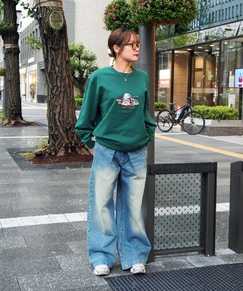 MELLOW(メロー)の「MELLOW DOG SWEAT / イラスト刺繍 / 犬柄 / ブルドッグ スウェット トレーナー(スウェット・メンズ・グリーン/グレー/ブラック・M/L/XL)」の7枚目の写真
