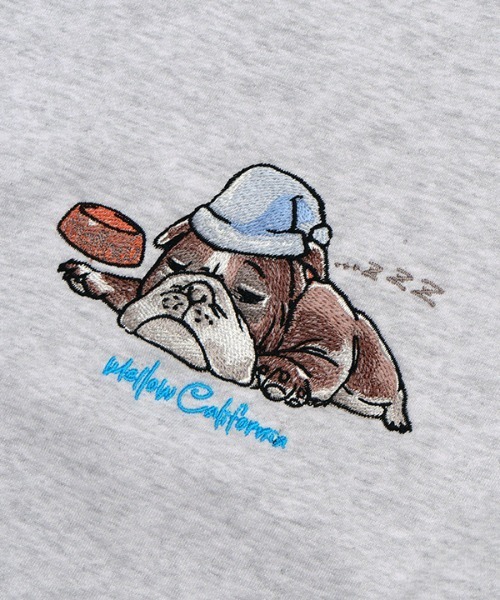 MELLOW(メロー)の「MELLOW DOG SWEAT / イラスト刺繍 / 犬柄 / ブルドッグ スウェット トレーナー(スウェット・メンズ・グリーン/グレー/ブラック・M/L/XL)」の13枚目の写真