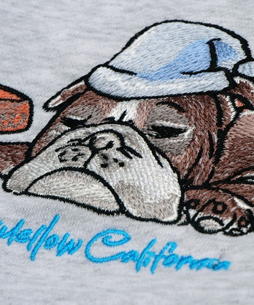 MELLOW(メロー)の「MELLOW DOG SWEAT / イラスト刺繍 / 犬柄 / ブルドッグ スウェット トレーナー(スウェット・メンズ・グリーン/グレー/ブラック・M/L/XL)」の14枚目の写真