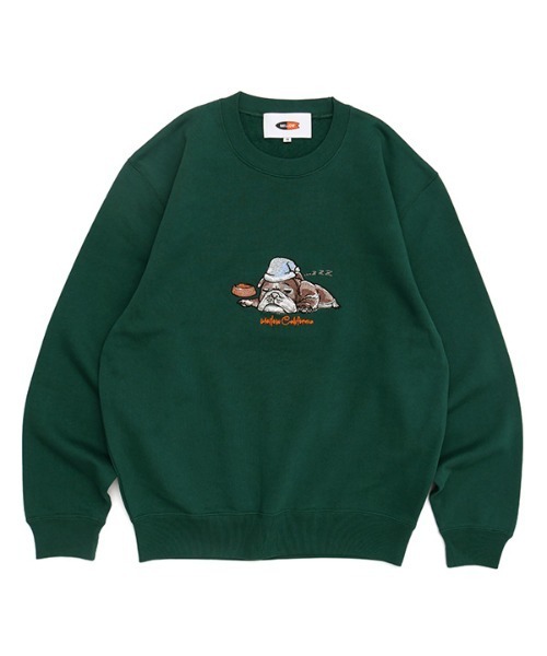 MELLOW(メロー)の「MELLOW DOG SWEAT / イラスト刺繍 / 犬柄 / ブルドッグ スウェット トレーナー(スウェット・メンズ・グリーン/グレー/ブラック・M/L/XL)」の15枚目の写真