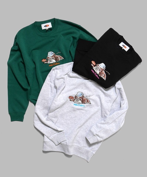 MELLOW(メロー)の「MELLOW DOG SWEAT / イラスト刺繍 / 犬柄 / ブルドッグ スウェット トレーナー(スウェット・メンズ・グリーン/グレー/ブラック・M/L/XL)」の19枚目の写真