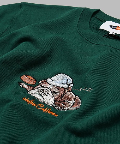 MELLOW(メロー)の「MELLOW DOG SWEAT / イラスト刺繍 / 犬柄 / ブルドッグ スウェット トレーナー(スウェット・メンズ・グリーン/グレー/ブラック・M/L/XL)」の20枚目の写真