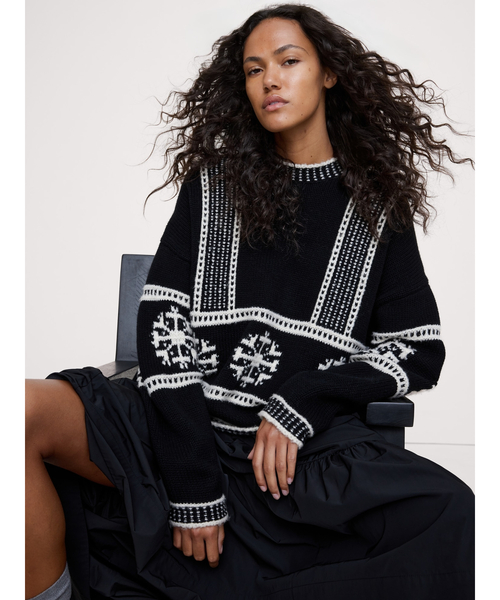 Banana Republic（バナナリパブリック）の「フェアアイル クールネックセーター（ニット/セーター・レディース・ブラック×ホワイト/アイボリー・S/XS/L/M）」の2枚目の写真