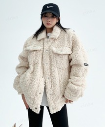 韓国ファッション 袖ラベルボアジャケット