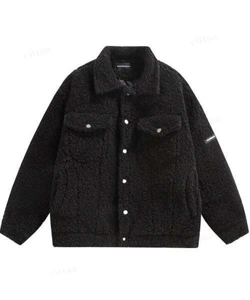 Dalfwin（ダールフィン）の「韓国ファッション 袖ラベルボアジャケット（ブルゾン・レディース・ベージュ/ブラック/グレー・FREE）」の12枚目の写真