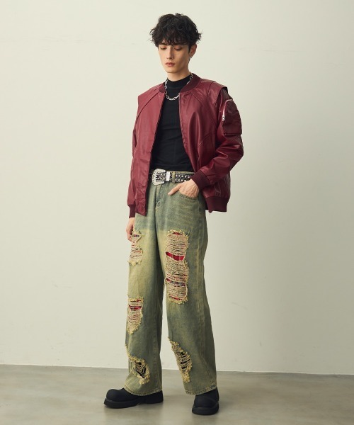 Shoowtime(ショウタイム)の「Check-Patch Destroyed Denim Pants / チェック切替クラッシュデニムパンツ(デニムパンツ・メンズ・ブルー系・X-LARGE/LARGE/MEDIUM)」の10枚目の写真