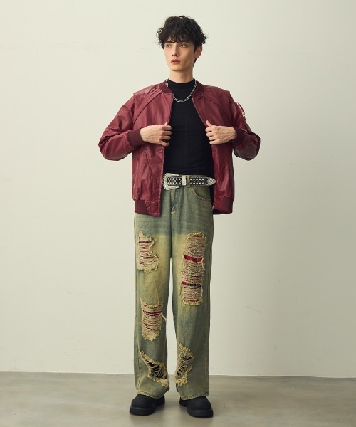 Shoowtime(ショウタイム)の「Check-Patch Destroyed Denim Pants / チェック切替クラッシュデニムパンツ(デニムパンツ・メンズ・ブルー系・X-LARGE/LARGE/MEDIUM)」の9枚目の写真