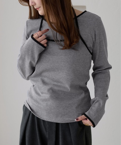 apres jour clair(アプレジュールクレア)の「【apres jour clair】配色レイヤードトップス【ZOZOTOWN限定アイテム】(Tシャツ/カットソー・レディース・モカ/アイボリー/グレー・X-LARGE/フリー)」の2枚目の写真
