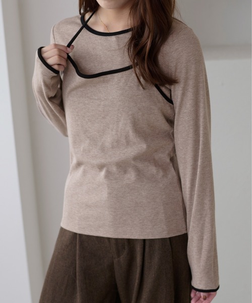 apres jour clair(アプレジュールクレア)の「【apres jour clair】配色レイヤードトップス【ZOZOTOWN限定アイテム】(Tシャツ/カットソー・レディース・モカ/アイボリー/グレー・X-LARGE/フリー)」の4枚目の写真