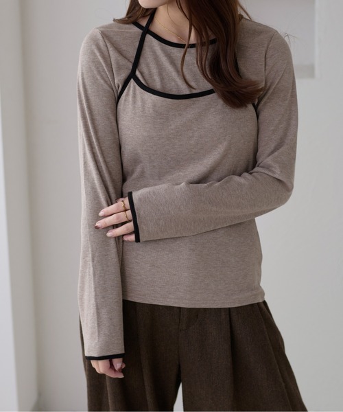 apres jour clair(アプレジュールクレア)の「【apres jour clair】配色レイヤードトップス【ZOZOTOWN限定アイテム】(Tシャツ/カットソー・レディース・モカ/アイボリー/グレー・X-LARGE/フリー)」の5枚目の写真