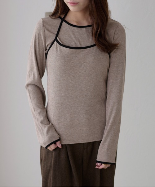 apres jour clair(アプレジュールクレア)の「【apres jour clair】配色レイヤードトップス【ZOZOTOWN限定アイテム】(Tシャツ/カットソー・レディース・モカ/アイボリー/グレー・X-LARGE/フリー)」の6枚目の写真