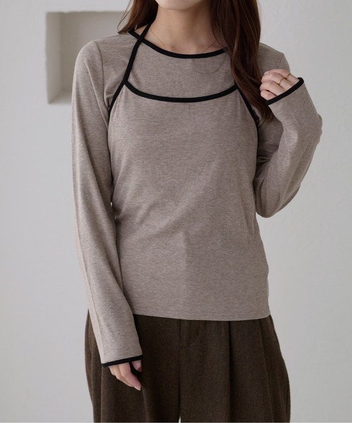 apres jour clair(アプレジュールクレア)の「【apres jour clair】配色レイヤードトップス【ZOZOTOWN限定アイテム】(Tシャツ/カットソー・レディース・モカ/アイボリー/グレー・X-LARGE/フリー)」の9枚目の写真