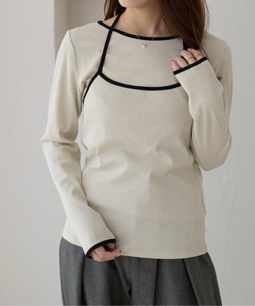 apres jour clair(アプレジュールクレア)の「【apres jour clair】配色レイヤードトップス【ZOZOTOWN限定アイテム】(Tシャツ/カットソー・レディース・モカ/アイボリー/グレー・X-LARGE/フリー)」の13枚目の写真
