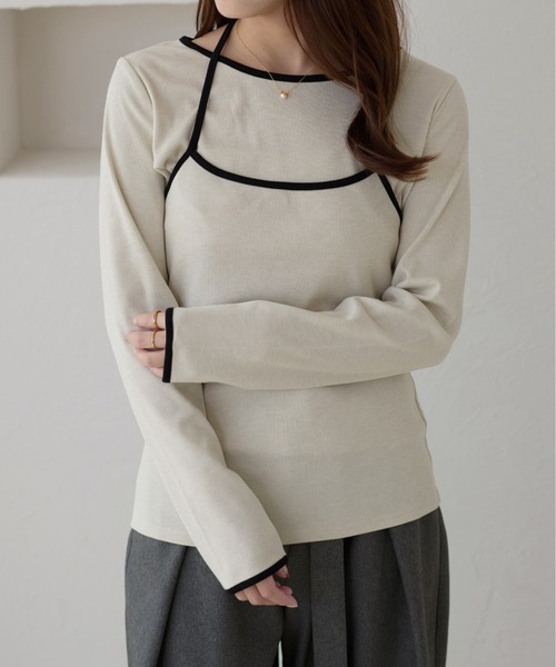 apres jour clair(アプレジュールクレア)の「【apres jour clair】配色レイヤードトップス【ZOZOTOWN限定アイテム】(Tシャツ/カットソー・レディース・モカ/アイボリー/グレー・X-LARGE/フリー)」の14枚目の写真