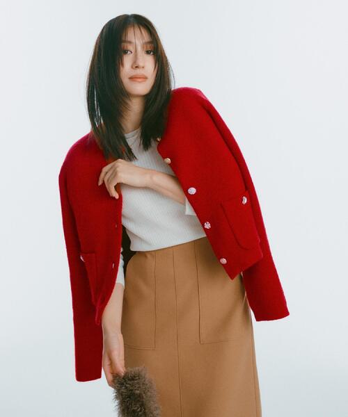 OPAQUE.CLIP(オペークドットクリップ)の「ビジューボタンニットカーディガン【洗える】(カーディガン/ボレロ・レディース・グレー/ネイビー/ワインレッド・00)」の4枚目の写真