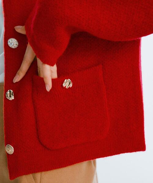 OPAQUE.CLIP(オペークドットクリップ)の「ビジューボタンニットカーディガン【洗える】(カーディガン/ボレロ・レディース・グレー/ネイビー/ワインレッド・00)」の6枚目の写真