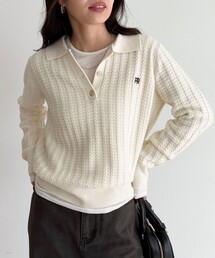 fredy emue | FR刺繍ケーブル柄ポロ衿ニットプルオーバー(ニット/セーター)