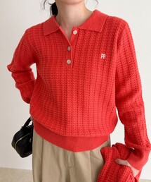 fredy emue | FR刺繍ケーブル柄ポロ衿ニットプルオーバー(ニット/セーター)