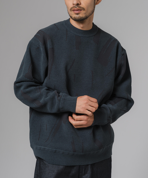 セール】ジャガード シェニール ヤーン クルーネック プルオーバー