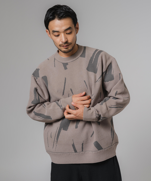 EDIFICE（エディフィス）の「ジャガード シェニール ヤーン クルーネック プルオーバー（ニット/セーター・メンズ・ベージュ系その他/ブルー・MEDIUM/LARGE）」の8枚目の写真