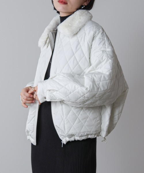 Bou Jeloud（ブージュルード）の「タフタダイヤキルト中綿ジャケット（その他アウター・レディース・オフホワイト/ブラック・M）」の2枚目の写真