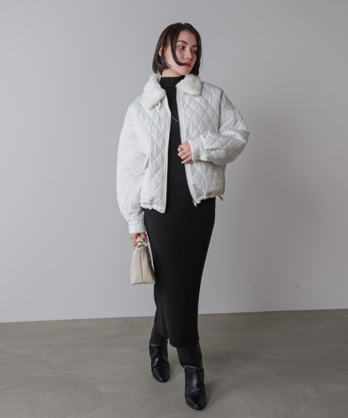 Bou Jeloud（ブージュルード）の「タフタダイヤキルト中綿ジャケット（その他アウター・レディース・オフホワイト/ブラック・M）」の4枚目の写真