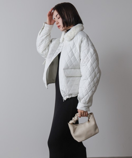 Bou Jeloud（ブージュルード）の「タフタダイヤキルト中綿ジャケット（その他アウター・レディース・オフホワイト/ブラック・M）」の5枚目の写真