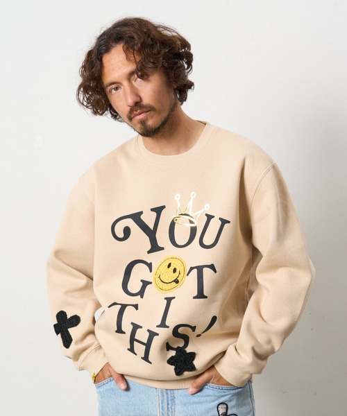 STUD MUFFIN（スタッドマフィン）の「STUD MUFFIN/スタッドマフィン/裏毛起毛 YOU GOT THIS マルチパッチワーク スエットシャツ（スウェット・メンズ・ブラック/ホワイト・4/2/3）」の2枚目の写真