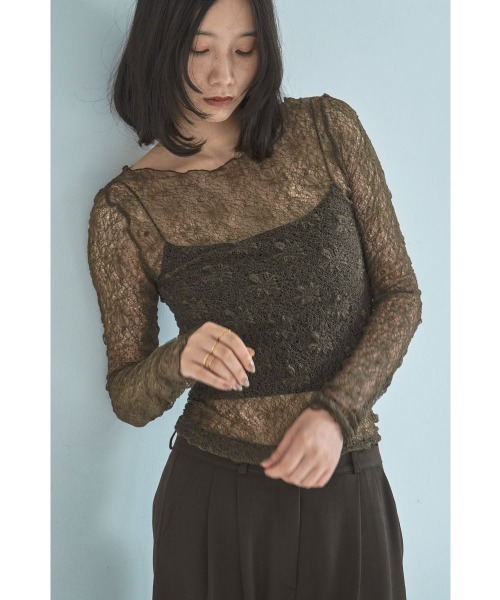 marjour（マージュール）の「VINTAGE NUANCE SHEER LACE TOPS（Tシャツ/カットソー・レディース・オフホワイト/ブラウン・M）」の19枚目の写真