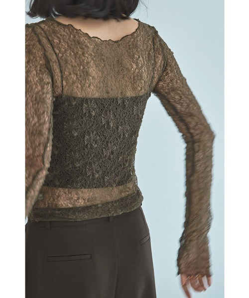 marjour（マージュール）の「VINTAGE NUANCE SHEER LACE TOPS（Tシャツ/カットソー・レディース・オフホワイト/ブラウン・M）」の16枚目の写真