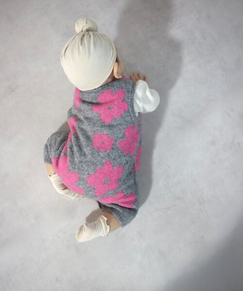 セール】【BABY】総柄フラワーニットロンパース（ロンパース