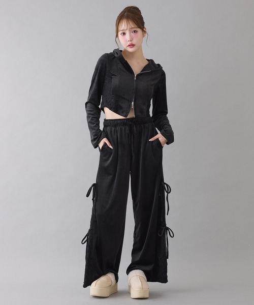 one after another NICE CLAUP(ワンアフターアナザーナイスクラップ)の「【セットで着れる】ベロアリボンパンツ(デニムパンツ・レディース・アイボリー/ブラック/グレー・FREE)」の18枚目の写真