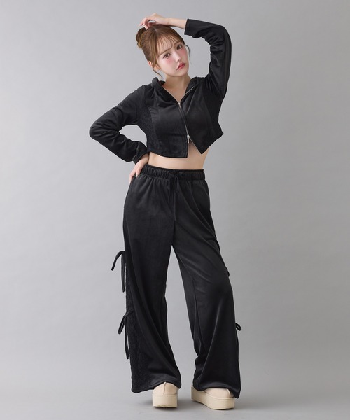 one after another NICE CLAUP(ワンアフターアナザーナイスクラップ)の「【セットで着れる】ベロアリボンパンツ(デニムパンツ・レディース・アイボリー/ブラック/グレー・FREE)」の20枚目の写真