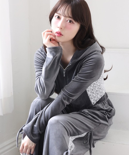 one after another NICE CLAUP(ワンアフターアナザーナイスクラップ)の「【セットで着れる】ベロアリボンパンツ(デニムパンツ・レディース・アイボリー/ブラック/グレー・FREE)」の10枚目の写真