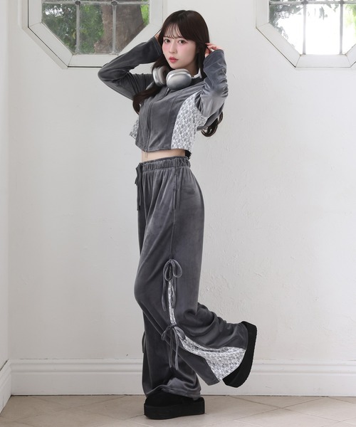 one after another NICE CLAUP(ワンアフターアナザーナイスクラップ)の「【セットで着れる】ベロアリボンパンツ(デニムパンツ・レディース・アイボリー/ブラック/グレー・FREE)」の5枚目の写真