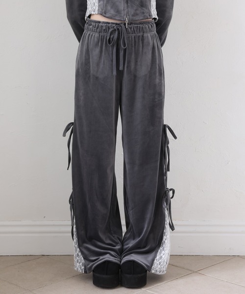 one after another NICE CLAUP(ワンアフターアナザーナイスクラップ)の「【セットで着れる】ベロアリボンパンツ(デニムパンツ・レディース・アイボリー/ブラック/グレー・FREE)」の7枚目の写真