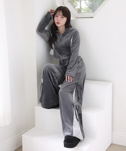 one after another NICE CLAUP(ワンアフターアナザーナイスクラップ)の「【セットで着れる】ベロアリボンパンツ(デニムパンツ・レディース・アイボリー/ブラック/グレー・FREE)」の11枚目の写真