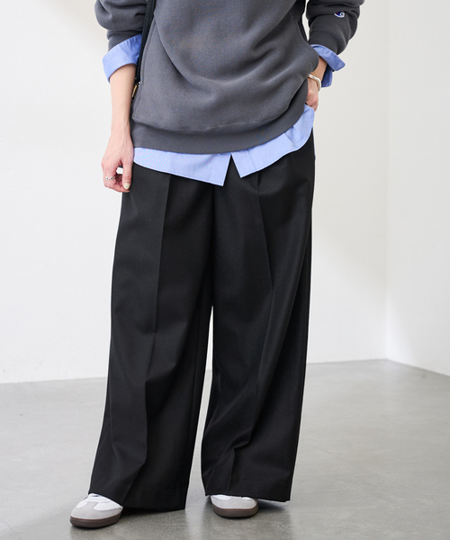 カシミヤ混フラノワイドパンツ（スラックス）｜FRAMeWORK（フレーム
