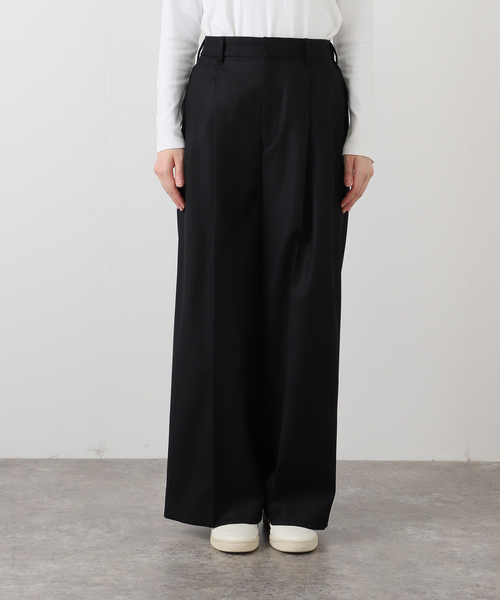 新品タグ付き✴︎FRAME WORKウール&カシミヤ セール】カシミヤ混フラノワイドパンツ（スラックス）｜FRAMeWORK