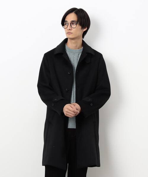 ウール コート　黒 セール】ハイブリッド ウールビーバー ステンカラーコート（ステン
