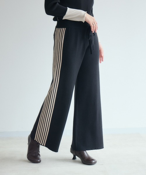 Paradise Picnic(パラダイスピクニック)の「サイドラインニットパンツ(その他パンツ・レディース・グレー/ブラック・FREE)」の2枚目の写真