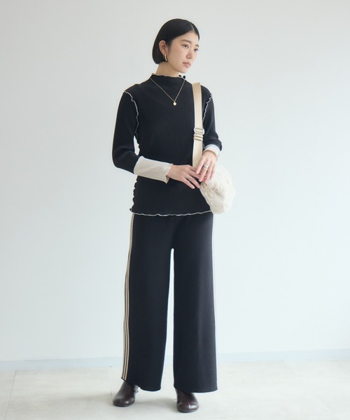 Paradise Picnic(パラダイスピクニック)の「サイドラインニットパンツ(その他パンツ・レディース・グレー/ブラック・FREE)」の3枚目の写真