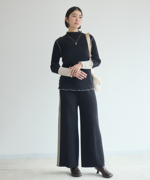 Paradise Picnic(パラダイスピクニック)の「サイドラインニットパンツ(その他パンツ・レディース・グレー/ブラック・FREE)」の4枚目の写真