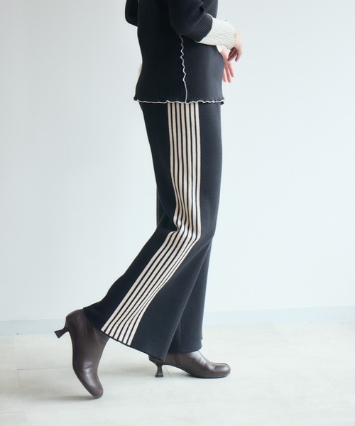 Paradise Picnic(パラダイスピクニック)の「サイドラインニットパンツ(その他パンツ・レディース・グレー/ブラック・FREE)」の9枚目の写真