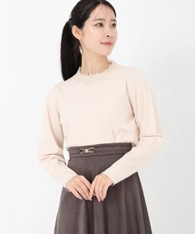 現行品　値札つき　ストロベリーフィールズ　ピンクベージュ　リボンアートニット STRAWBERRY-FIELDS｜ストロベリーフィールズのニット/セーター