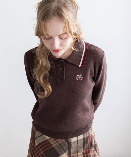 clear（クリア）の「刺繍入り配色ポロニット［大人 カジュアル 着回し力抜群］≪AW新作≫（ニット/セーター・レディース・ネイビー/アイボリー/ブラウン・F）」の18枚目の写真