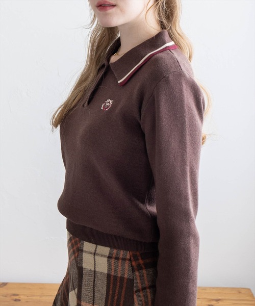 clear（クリア）の「刺繍入り配色ポロニット［大人 カジュアル 着回し力抜群］≪AW新作≫（ニット/セーター・レディース・ネイビー/アイボリー/ブラウン・F）」の19枚目の写真