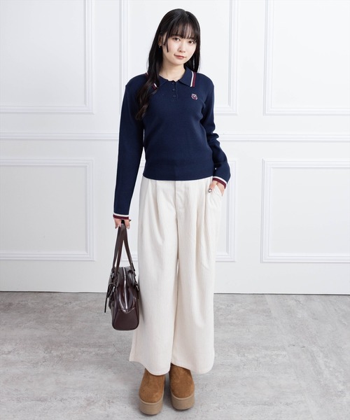 clear（クリア）の「刺繍入り配色ポロニット［大人 カジュアル 着回し力抜群］≪AW新作≫（ニット/セーター・レディース・ネイビー/アイボリー/ブラウン・F）」の7枚目の写真