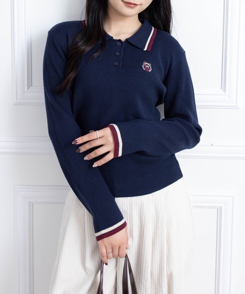 clear（クリア）の「刺繍入り配色ポロニット［大人 カジュアル 着回し力抜群］≪AW新作≫（ニット/セーター・レディース・ネイビー/アイボリー/ブラウン・F）」の6枚目の写真